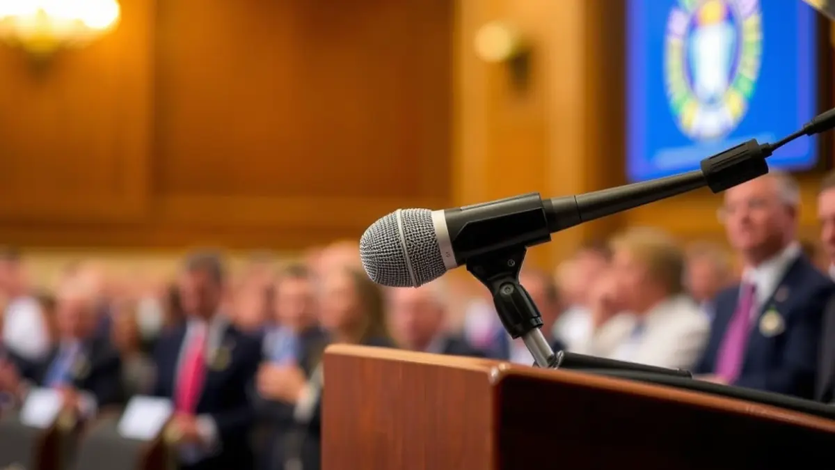Imagen genérica de un micrófono en un atril, simbolizando un anuncio político.