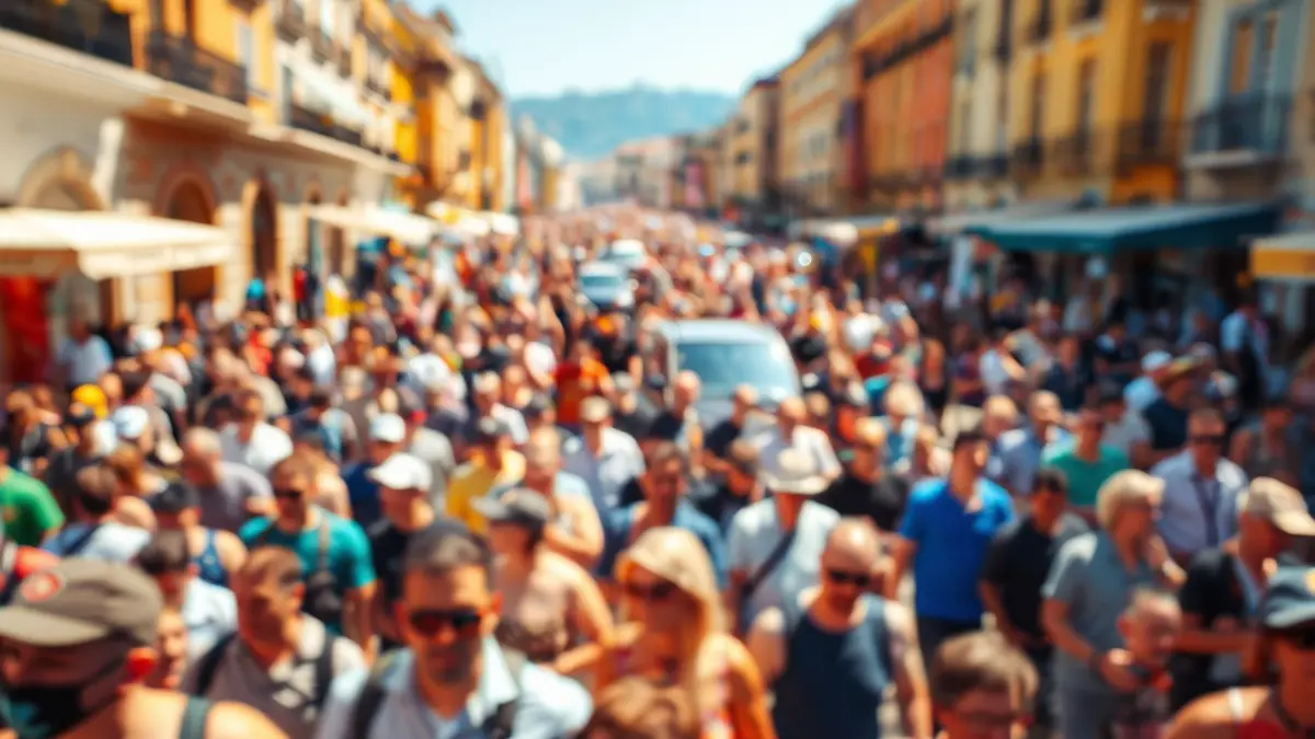 Imagen de una multitud en un evento al aire libre, con un ambiente festivo y soleado.