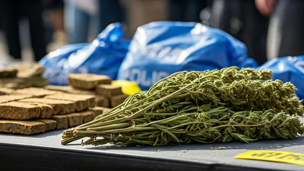 Imagen genérica de drogas incautadas, incluyendo plantas de marihuana y hachís.