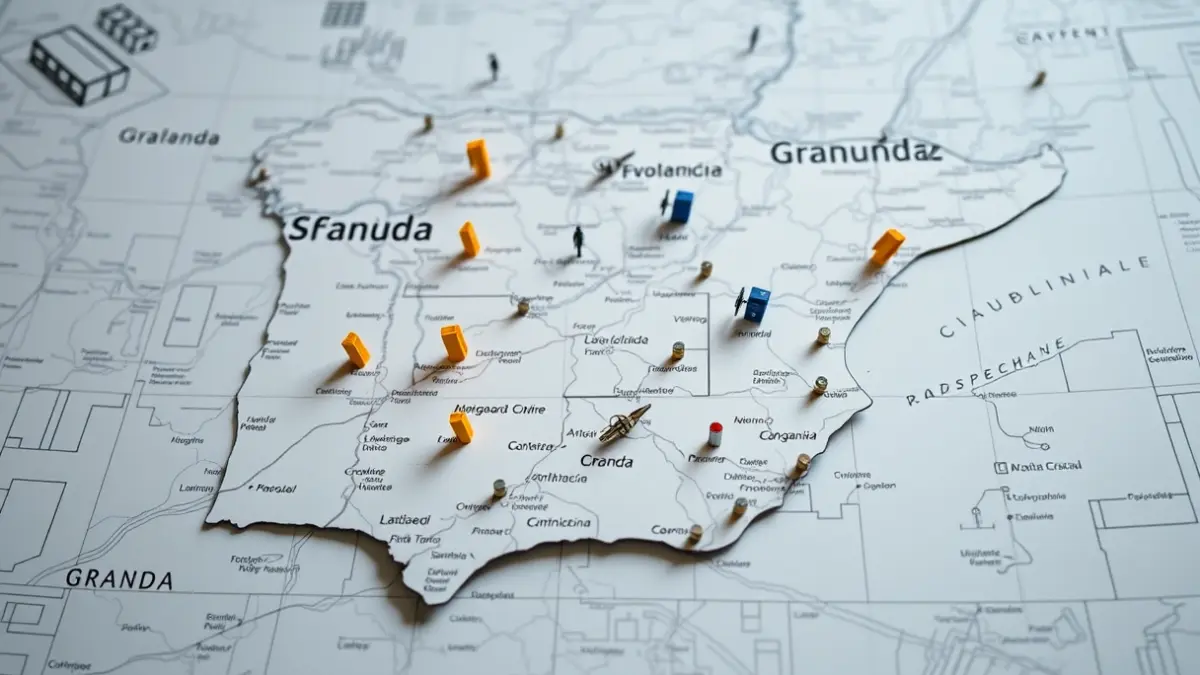 Map of the Province of Granada with points representing pending projects.