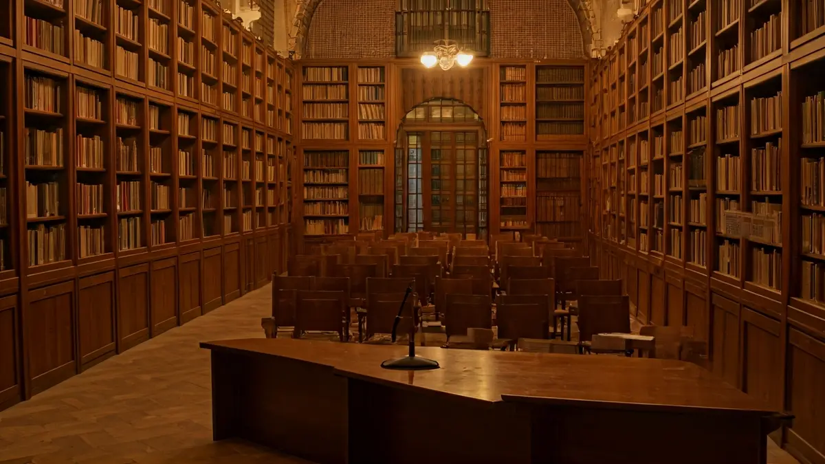 Imagen genérica de un auditorio o sala de conferencias con un micrófono en un podio, evocando un evento cultural o presentación.
