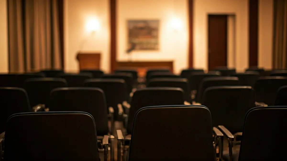 Imagen genérica de un auditorio o sala de conferencias vacía, con un podio y un micrófono.