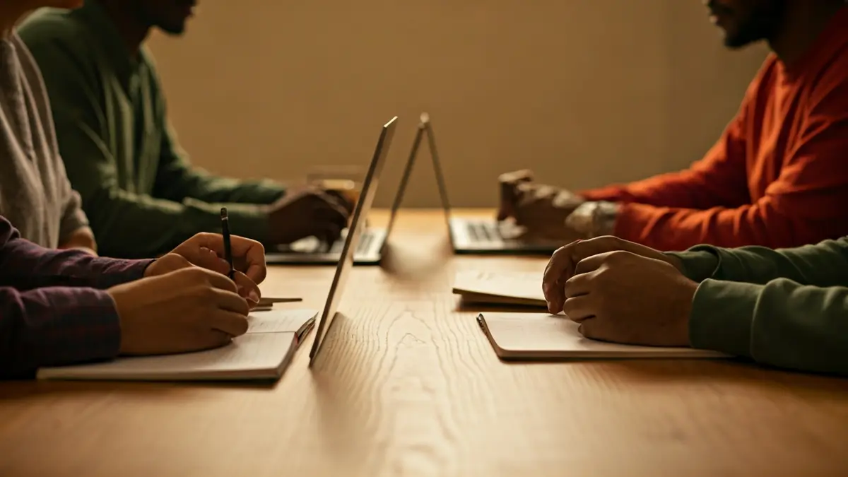 Imagen genérica de manos colaborando en un entorno de startup.