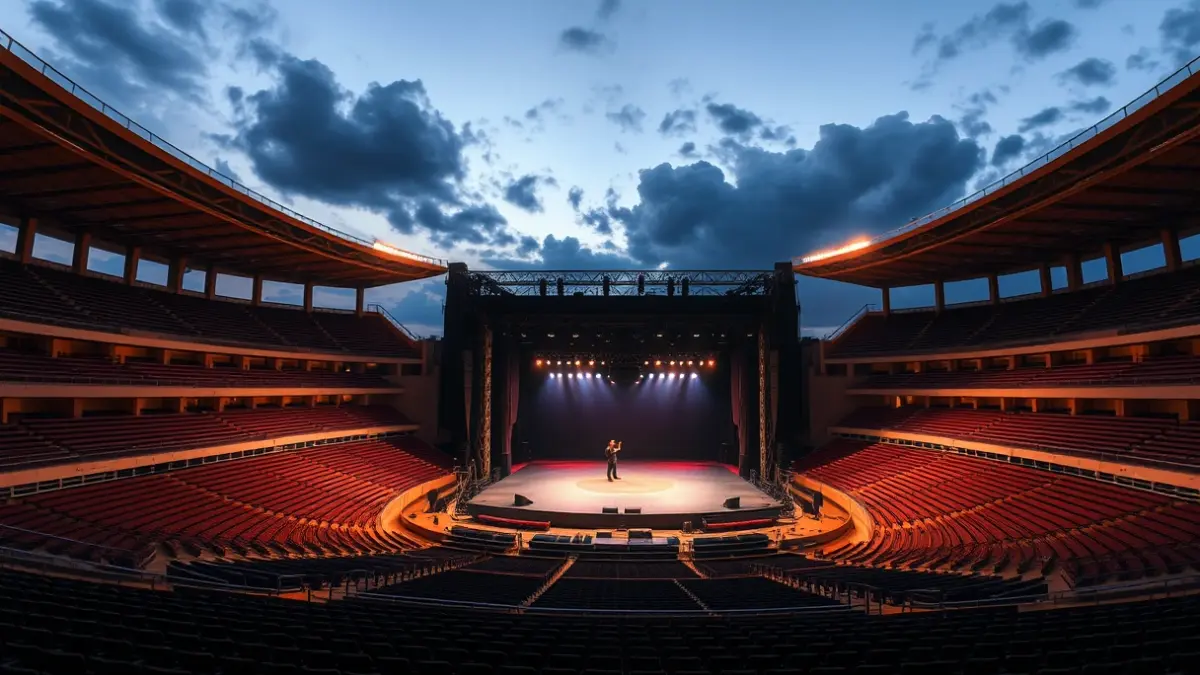 Imagen de la Plaza de Toros de Granada preparada para un concierto.