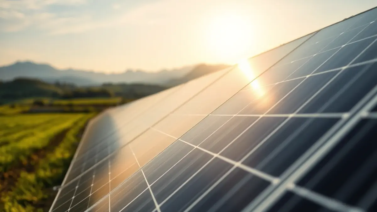Generic image of solar panels in a rural setting.