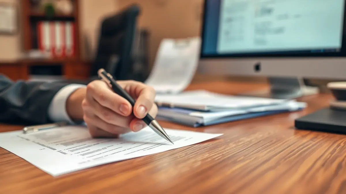 Imagen genérica de una persona rellenando un formulario en una oficina.