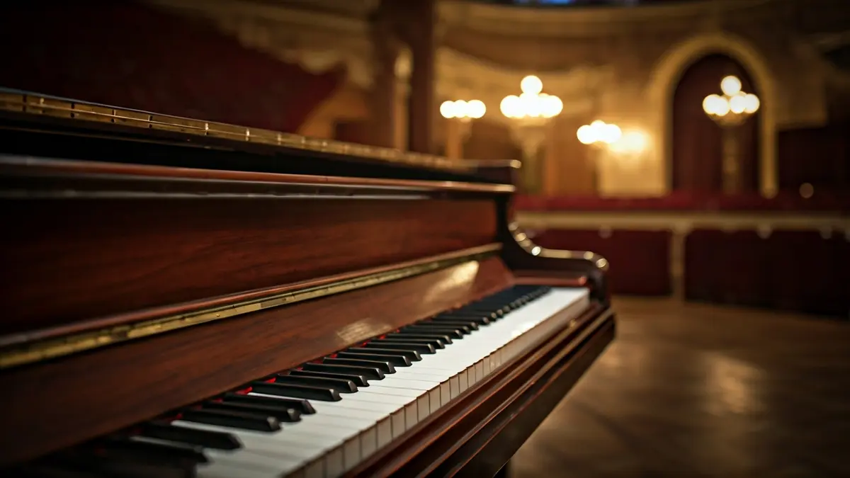 Imagen genérica de un piano de cola en un escenario, simbolizando la música clásica.