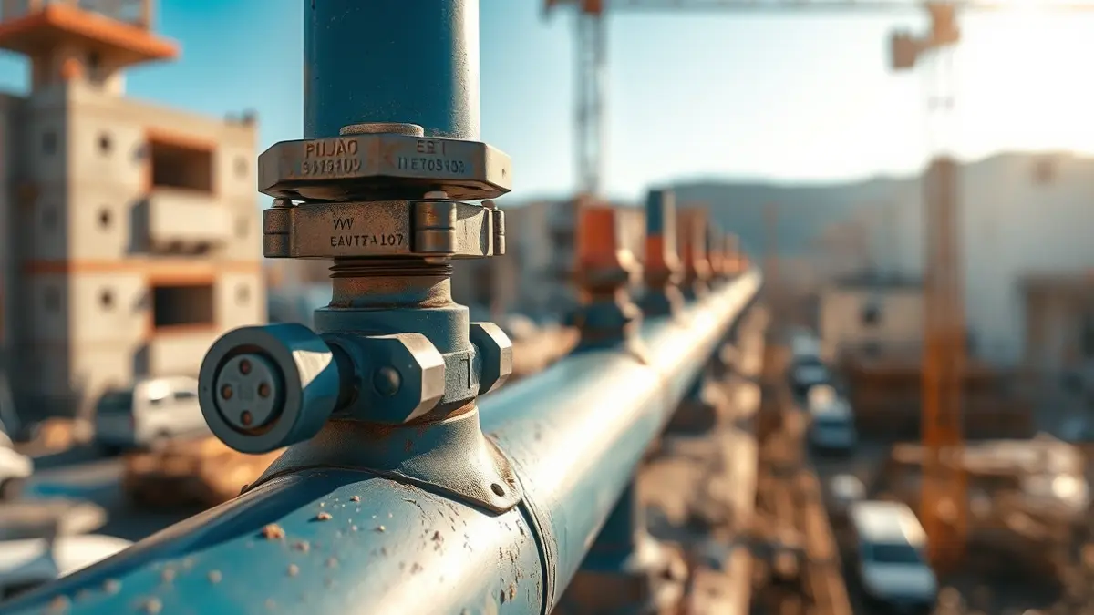 Imagen de una tubería de agua en una obra de construcción.