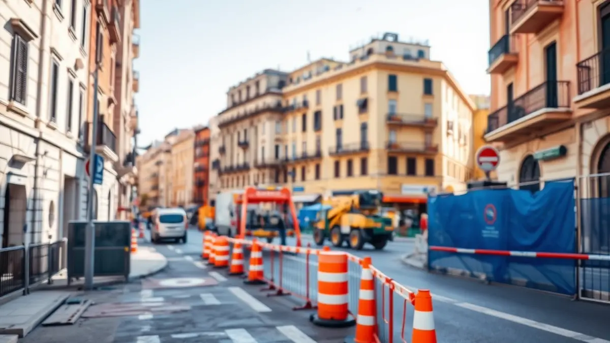 Generic image of urban construction work on a Mediterranean city street.