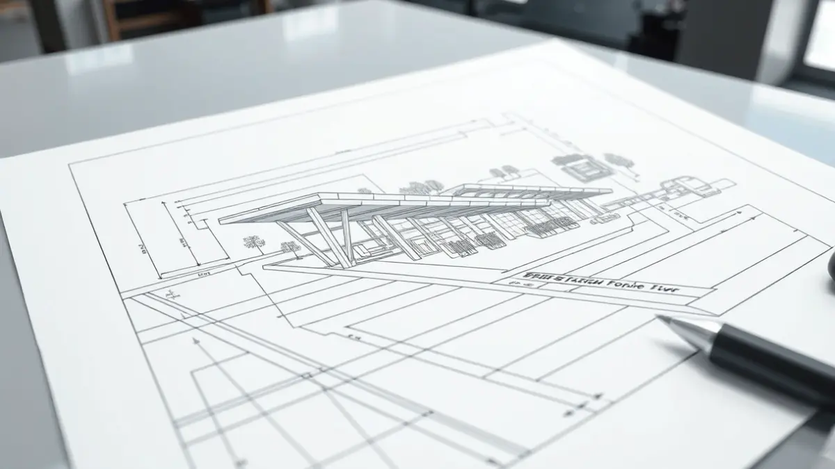 Architectural blueprint of a bus station, symbolizing urban infrastructure development.
