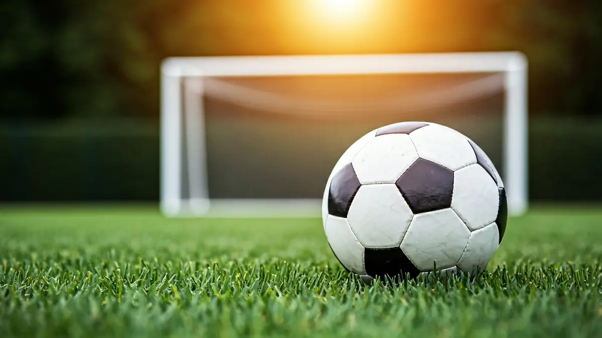 Imagen genérica de un balón de fútbol sobre césped, con una portería desenfocada al fondo.
