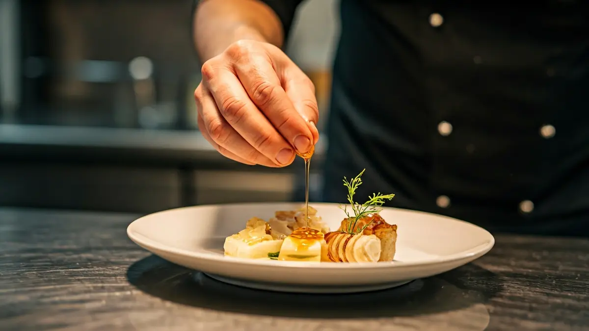 Generic image of a chef preparing a dish with honey.