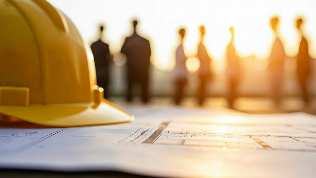 Imagen genérica de planos de construcción y un casco de seguridad, simbolizando un proyecto urbanístico.