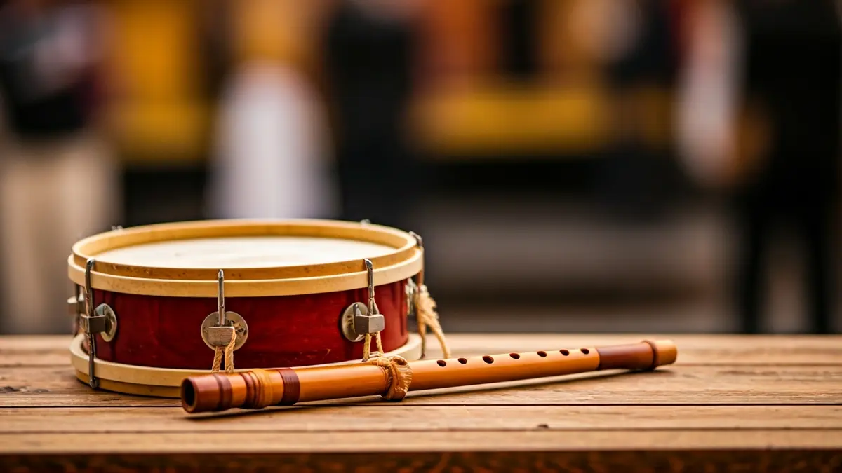 Imagen genérica de un tamboril y una flauta rociera, instrumentos tradicionales.