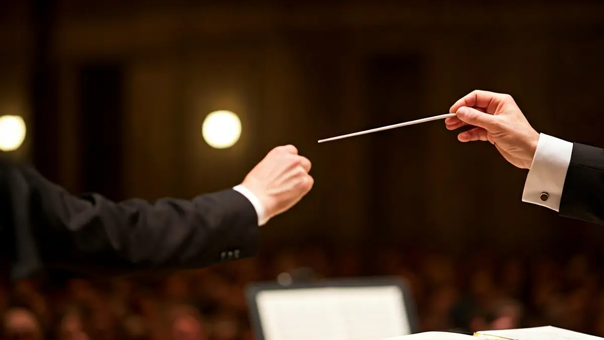 Imagen genérica de un director de orquesta dirigiendo, con las manos en primer plano.