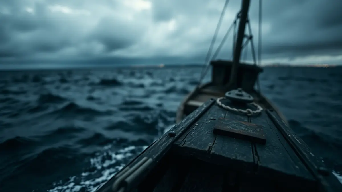 Image of a small boat at sea, representing a dangerous journey.
