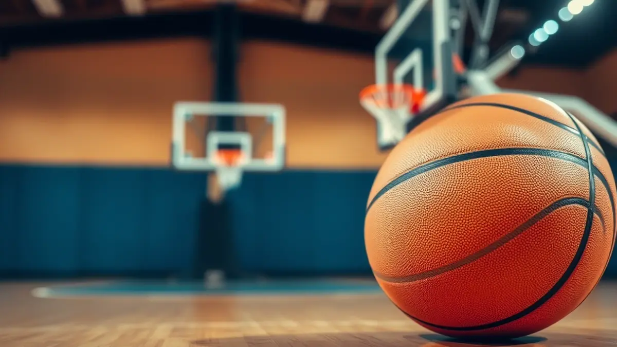 Generic image of a basketball on a court.