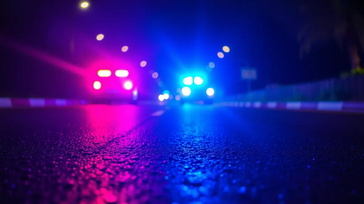 Imagen genérica de luces de emergencia reflejadas en el asfalto mojado por la noche.