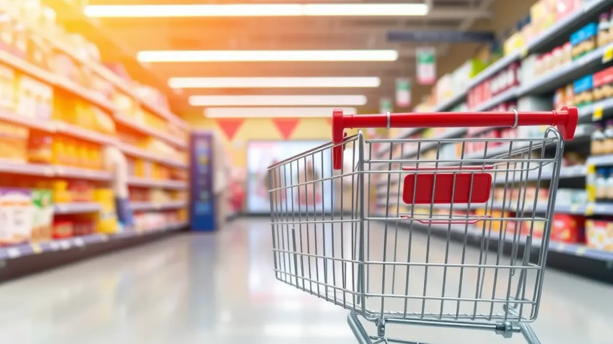 Generic image of an empty supermarket aisle.