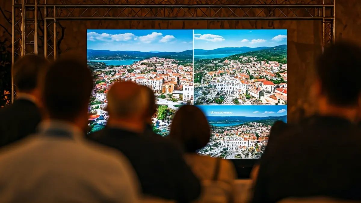Imagen de una pantalla mostrando un vídeo promocional de turismo en Hornachuelos.