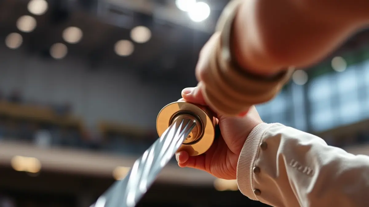 Imagen genérica de un florete de esgrima en un pabellón deportivo.