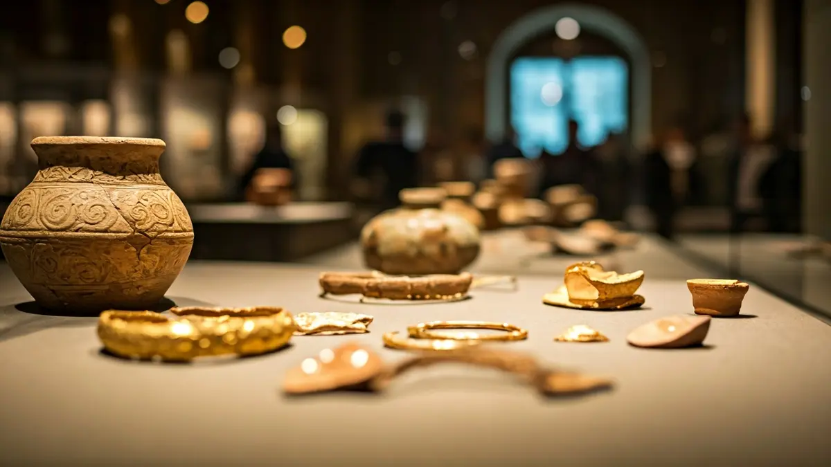 Image of Tartessian archaeological pieces in an exhibition.