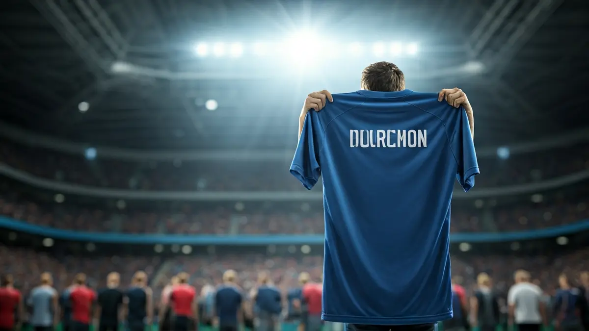Commemorative sports jersey being raised in a sports hall.