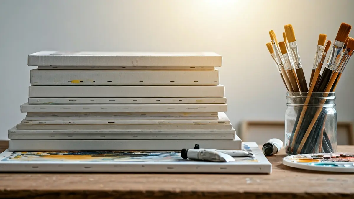 Imagen genérica de un estudio de arte con lienzos y materiales de pintura.