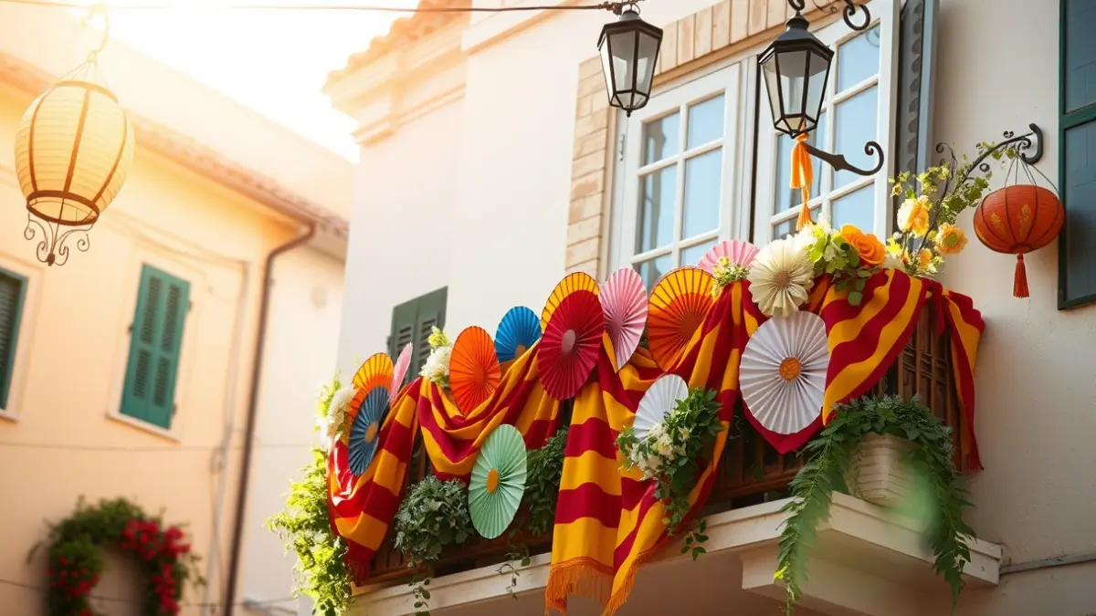 Balcony decorated with Andalusian festive motifs for a competition.