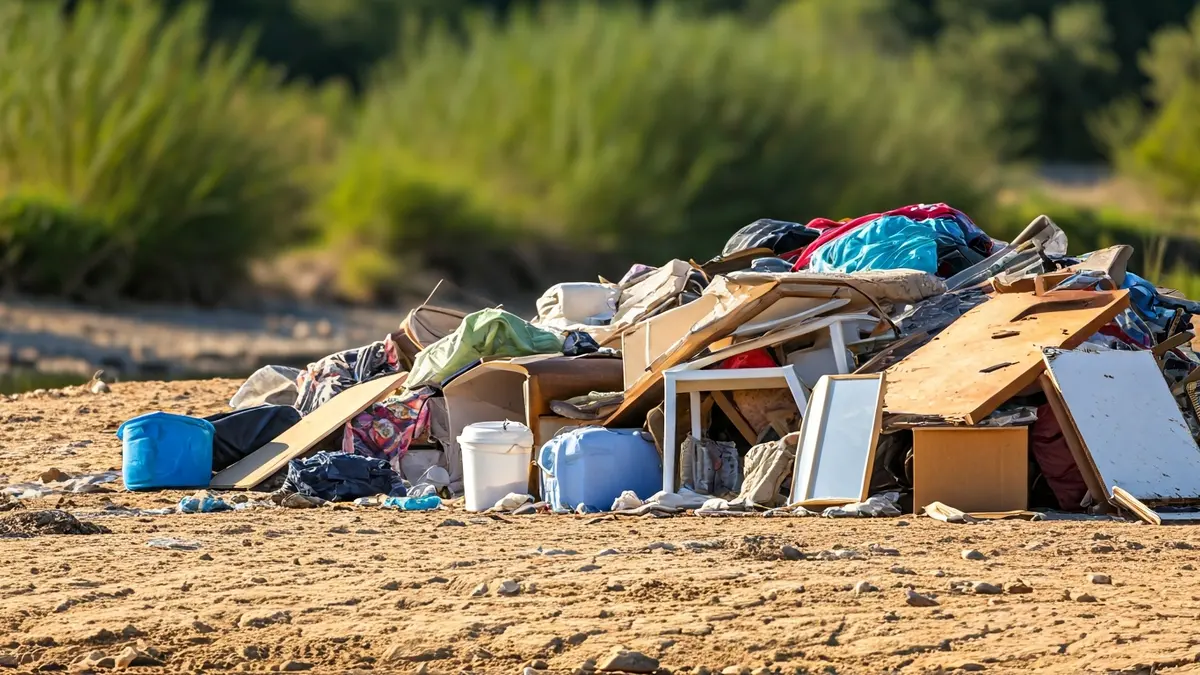 Imagen de residuos domésticos y mobiliario abandonados en un arroyo.