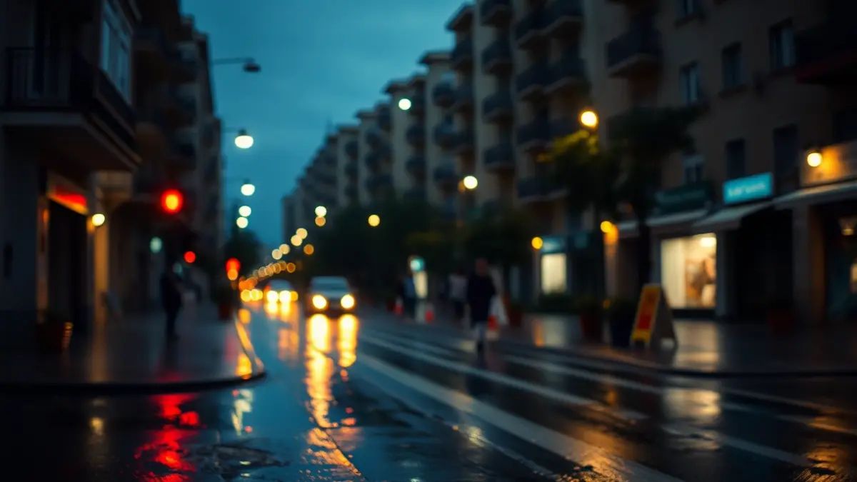 Generic image of emergency lights on a wet street at night.