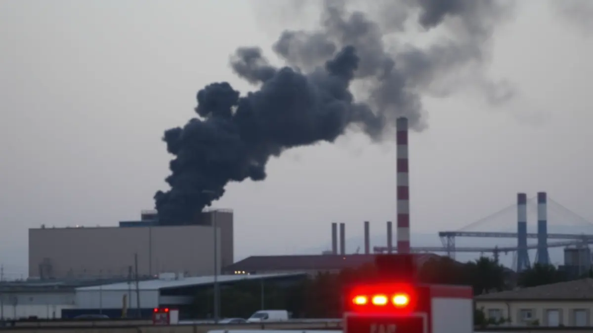 Image of a column of black smoke rising over an industrial estate in Marbella.