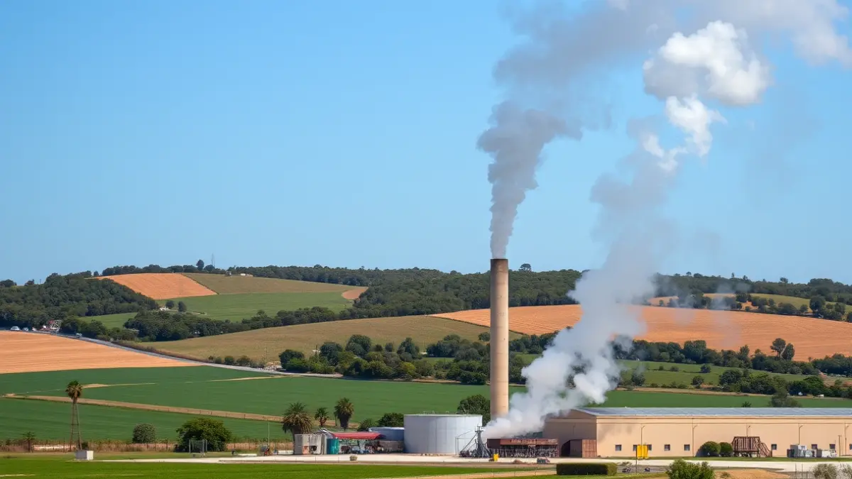 Image of a grey smoke column rising from a recycling plant in Almonte.