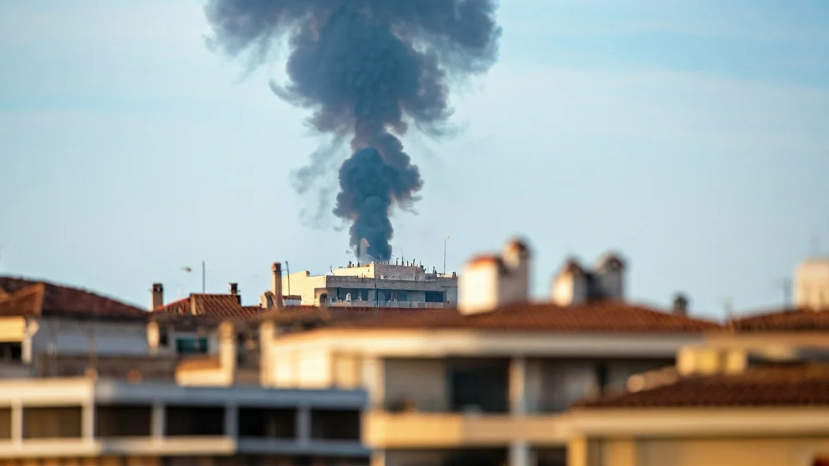 Imagen genérica de una columna de humo sobre un edificio residencial.