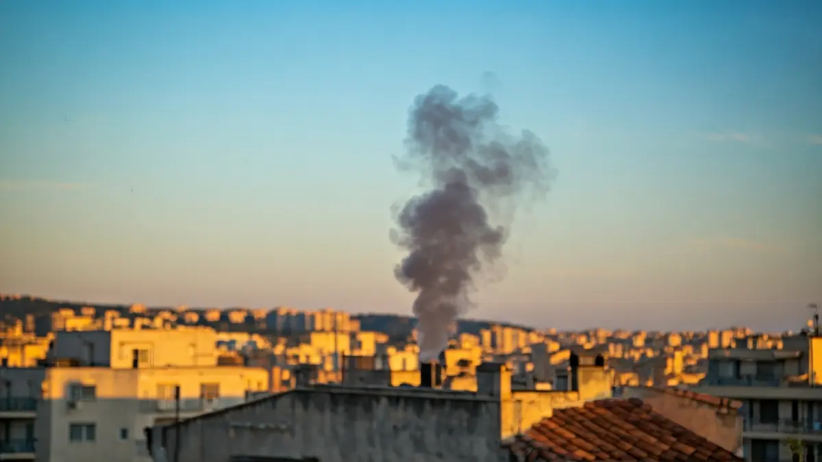 Column of smoke rising from the roof of a house in Jaén.
