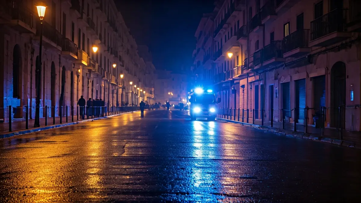 Imagen genérica de luces de emergencia en una calle de Sevilla con humo de fondo.