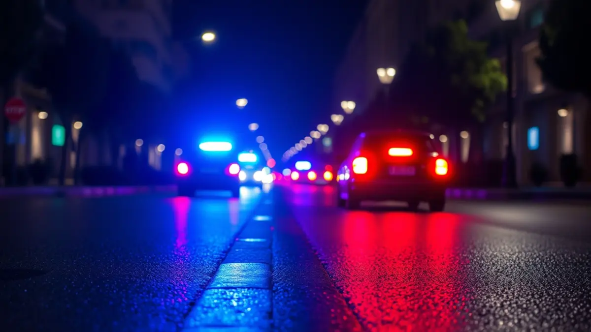 Imagen genérica de luces de emergencia de la policía reflejadas en el asfalto mojado.