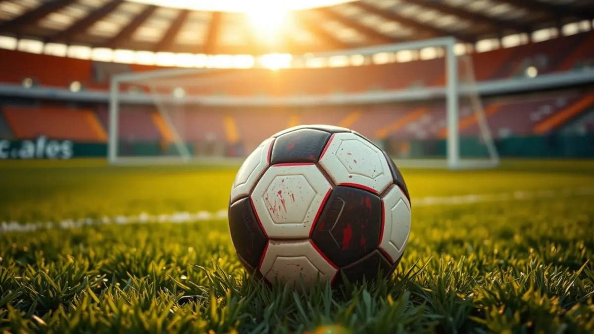 Generic image of a soccer ball on a stadium pitch.