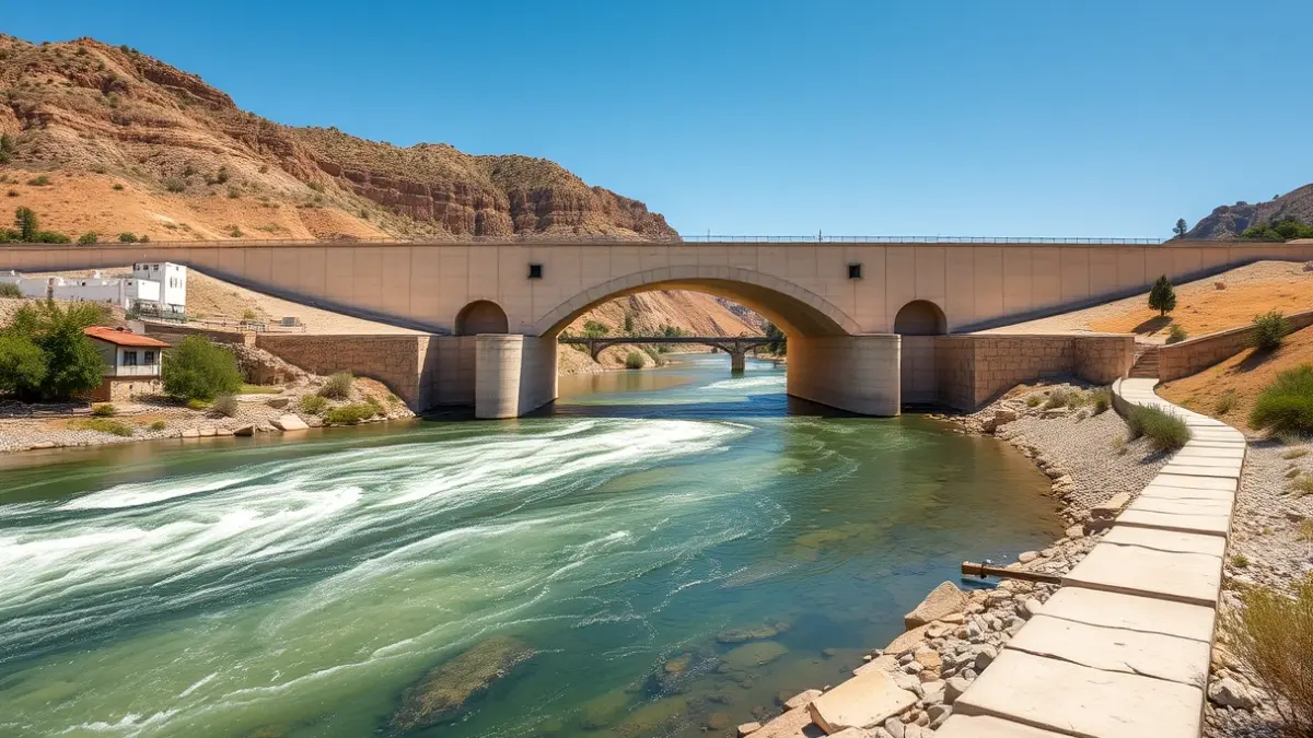 Imagen de un puente recién construido sobre un río, con un diseño de un solo vano.