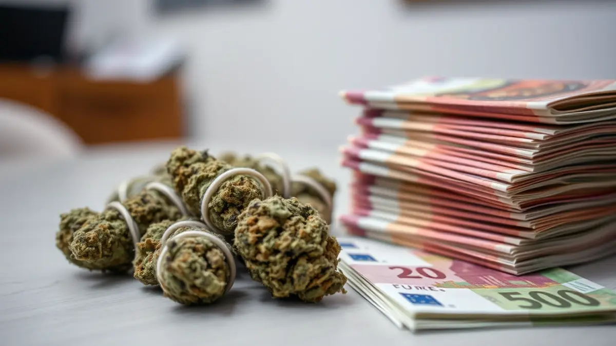 Marihuana y dinero en efectivo incautados en una operación policial.