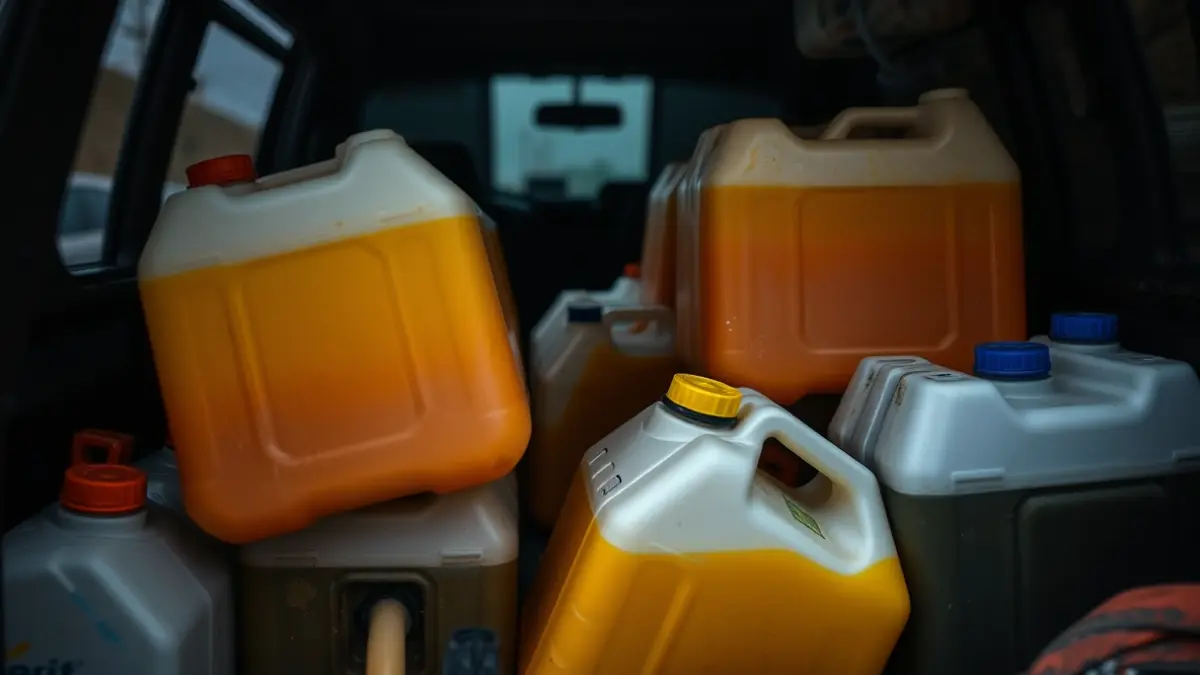 Generic image of fuel containers inside a van.