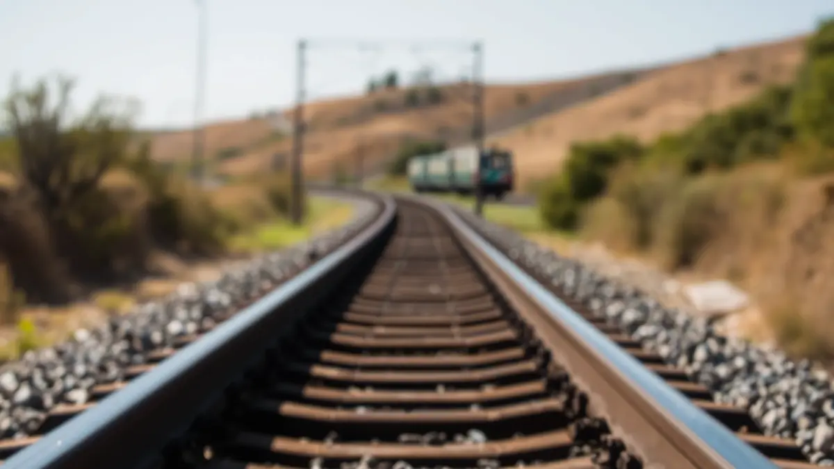 Imagen genérica de una vía de tren con un tren a lo lejos.