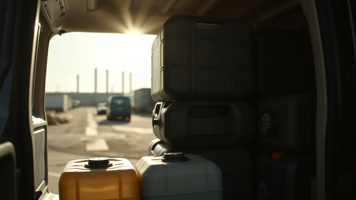 Imagen genérica de garrafas de gasolina en una furgoneta, representando una incautación.