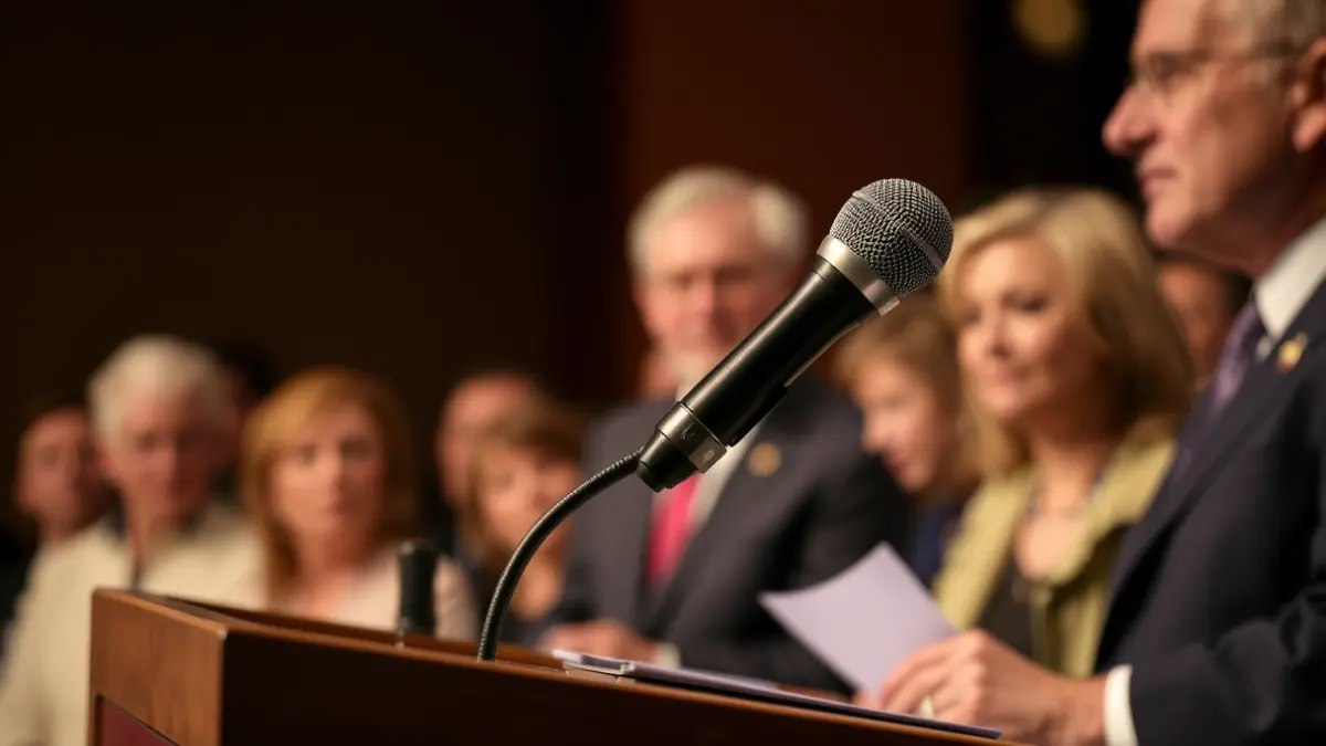 Imagen genérica de un micrófono en un atril, simbolizando un debate político o una presentación.