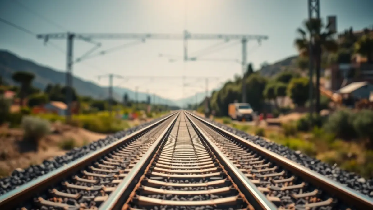 Imagen genérica de vías de tren de alta velocidad en construcción en un paisaje mediterráneo.
