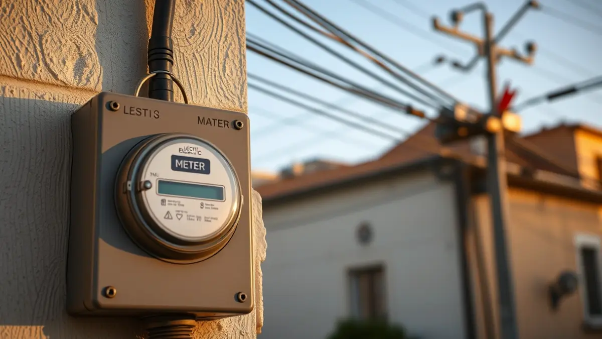 Imagen genérica de un contador eléctrico en la fachada de un edificio.