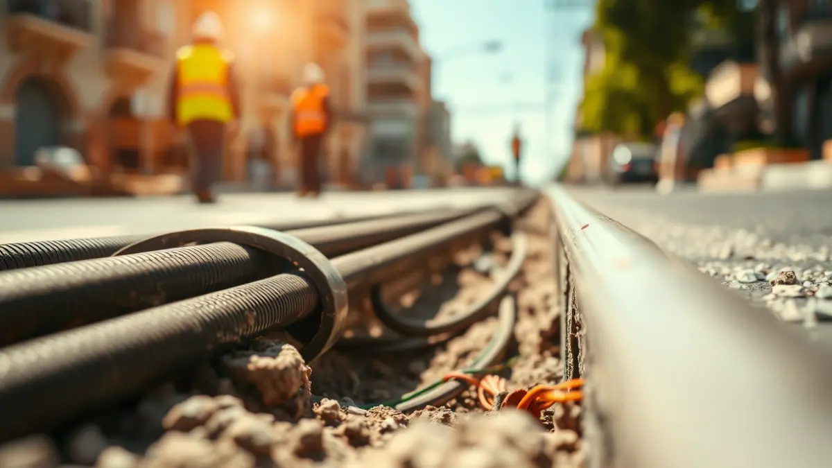 Imagen de cables eléctricos siendo instalados en una zanja en una calle de Granada.