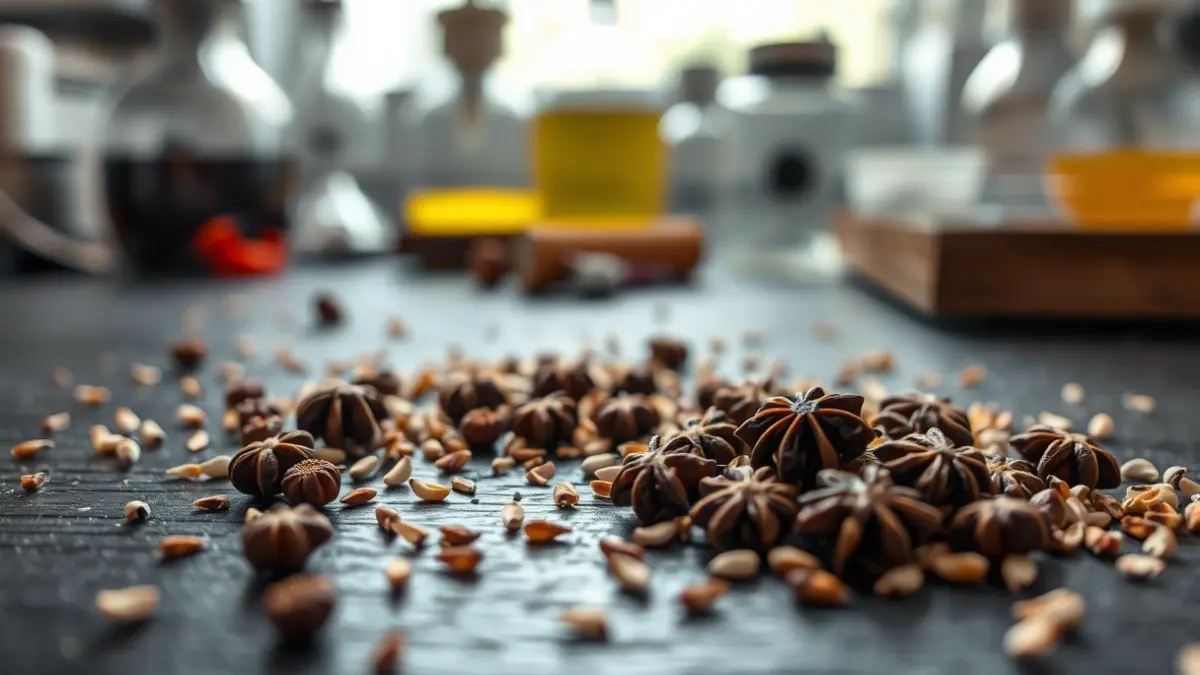 Generic image of anise seeds on a dark surface.