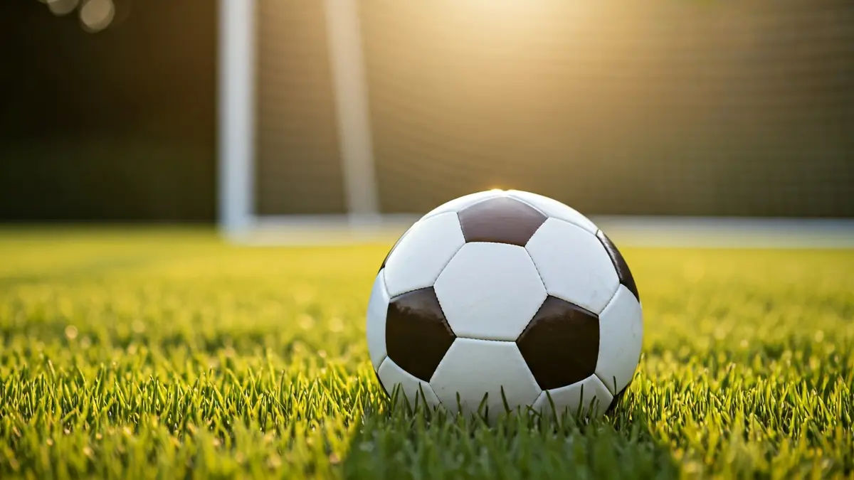 Imagen genérica de un balón de fútbol sobre el césped de un campo, con la portería desenfocada al fondo.