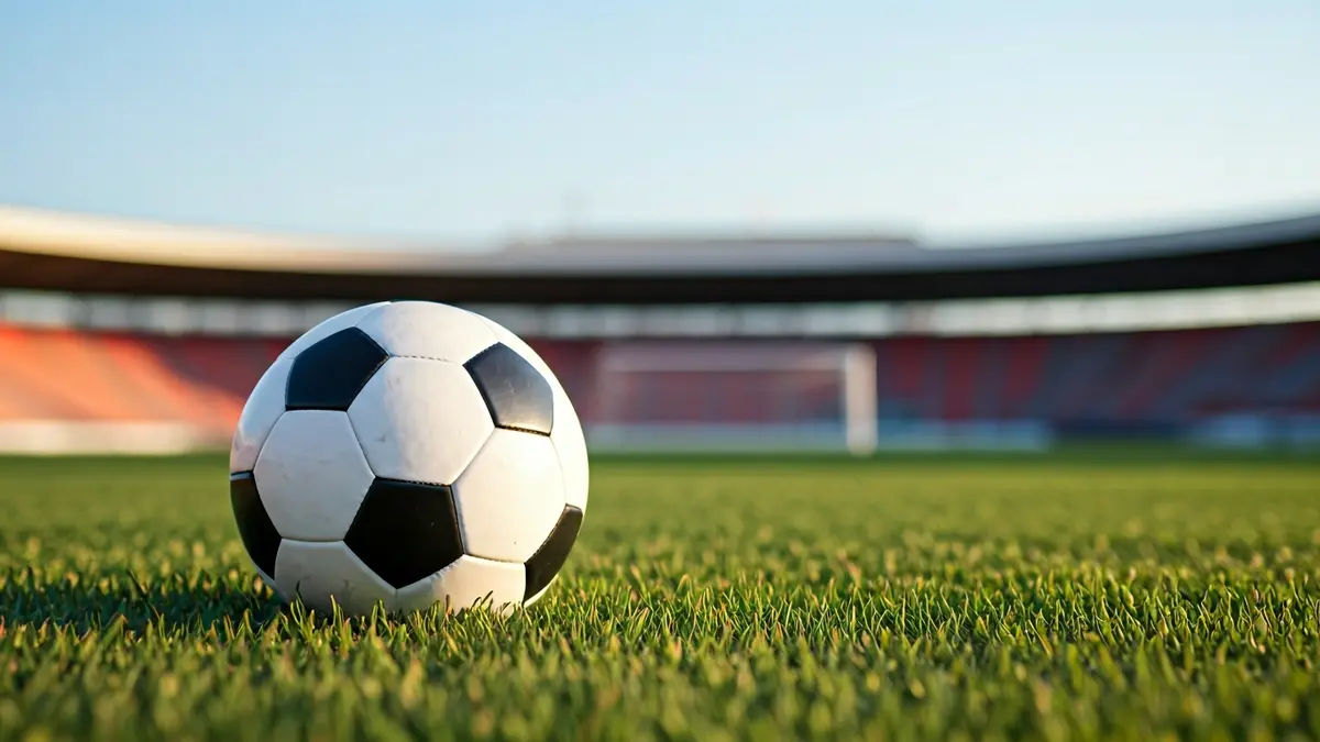 Imagen genérica de un balón de fútbol en un campo, con la portería al fondo.